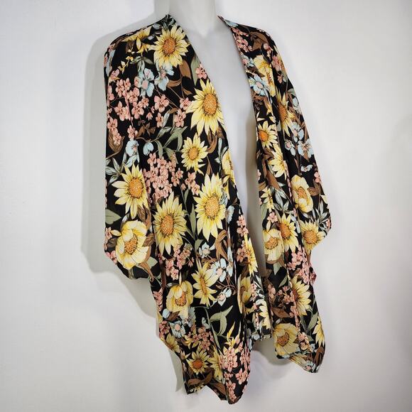 Maurices Cardigan Kimono Women One Size Sunflower Floral Chiffon Open Front Drap - Picture 4 of 12